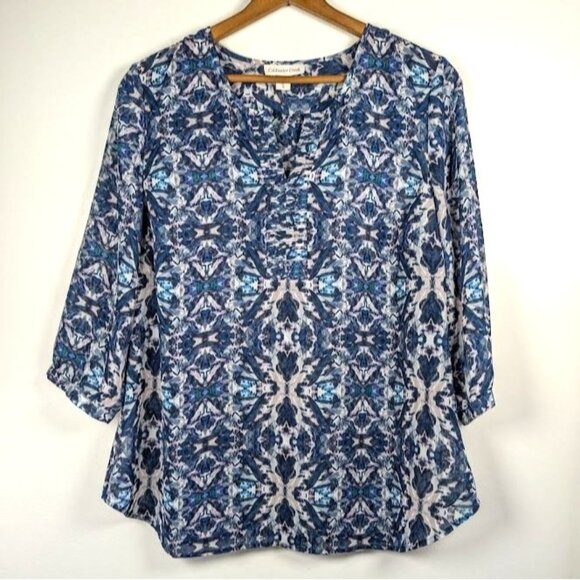 Coldwater Creek Top Women's Pintuck 3/4 Sleeve Boho Fairy Cottagecore Moroccan - Picture 1 of 6